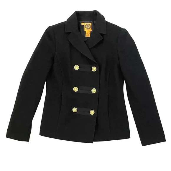 Tory Burch Black Wool Pea Coat - Double Breasted - Classic - Nautical - Size 4 - Picture 1 of 5